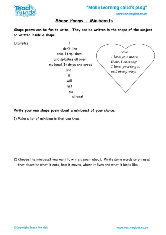 Worksheets for kids - shape-poems
